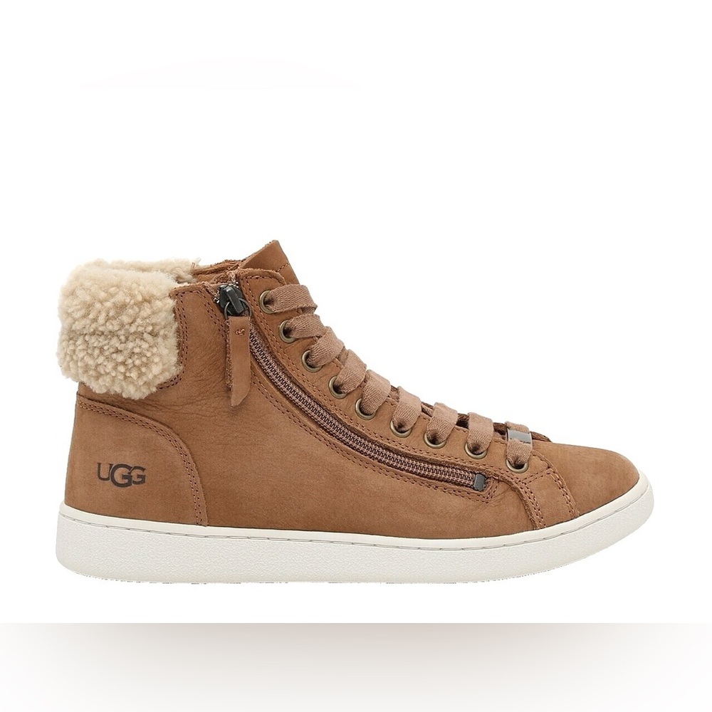 UGG Olive High Top Sneaker Boots Chestnut Suede Shearling Zip Boho Gorpcore 6.5